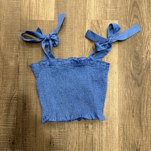 Blue Ruffle Tie Strap Crop Top - Picture 2 of 2